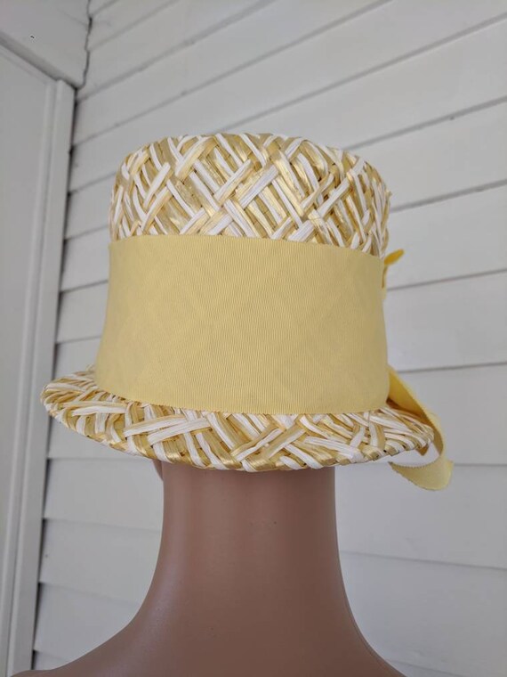 Vintage Yellow Hat Spring Summer Cello Straw - image 5