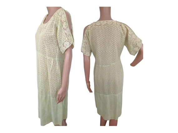 20s Antique Dress 1920s Vintage Sheer Green XS S - image 1