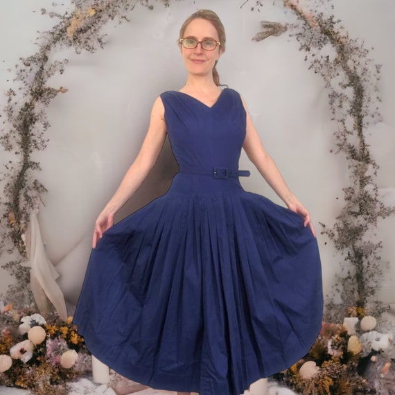 50s Blue Sleeveless Dress with Bolero Jonathan Lo… - image 1