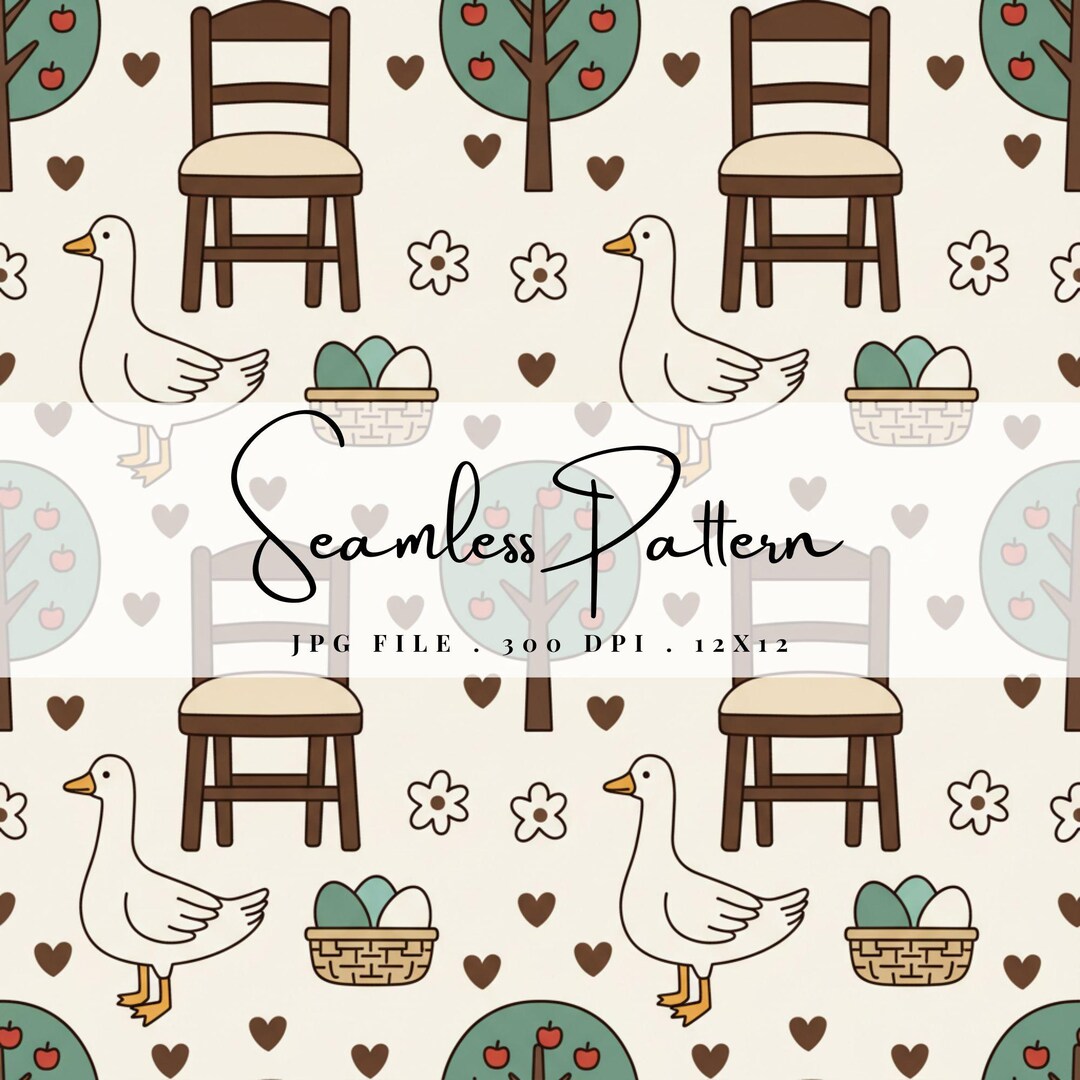 Farmhouse Seamless Pattern, Goose Chair Rustic Repeating Background ...