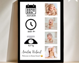 Custom Baby Birth Details Photo Collage Print (Digital Download)