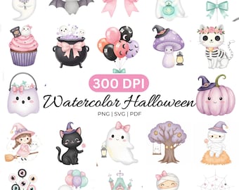 30 Cute Ghost Halloween Clipart 2025 Png Svg Pink Halloween Clipart, Watercolor Ghosts Spooky Ghosts, Kids Halloween Cute Halloween Graphics