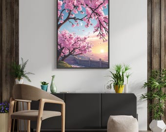 Cherry Blossom Spring Wall Art: Pink Floral Tree Print (Digital Download)