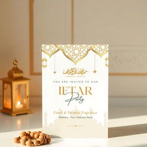 Ramadan Iftar Dinner Party Invitation Printable, Gold Iftar Invite Card, Ramadan Eid Mubarak, Ramadan Decor, Canva Template Digital Download