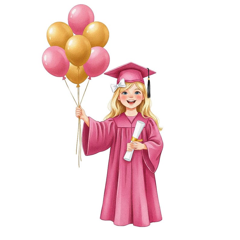 16 Pink Graduation Girl Clipart Bundle, Cute School Grad Illustration ...