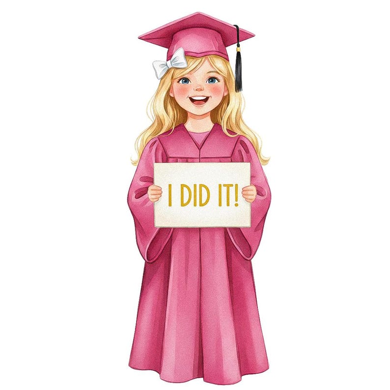 Pink Graduation Objects Animated 16 Pink Graduation Girl Clipart Bundle, Cute School Grad Illustration ...