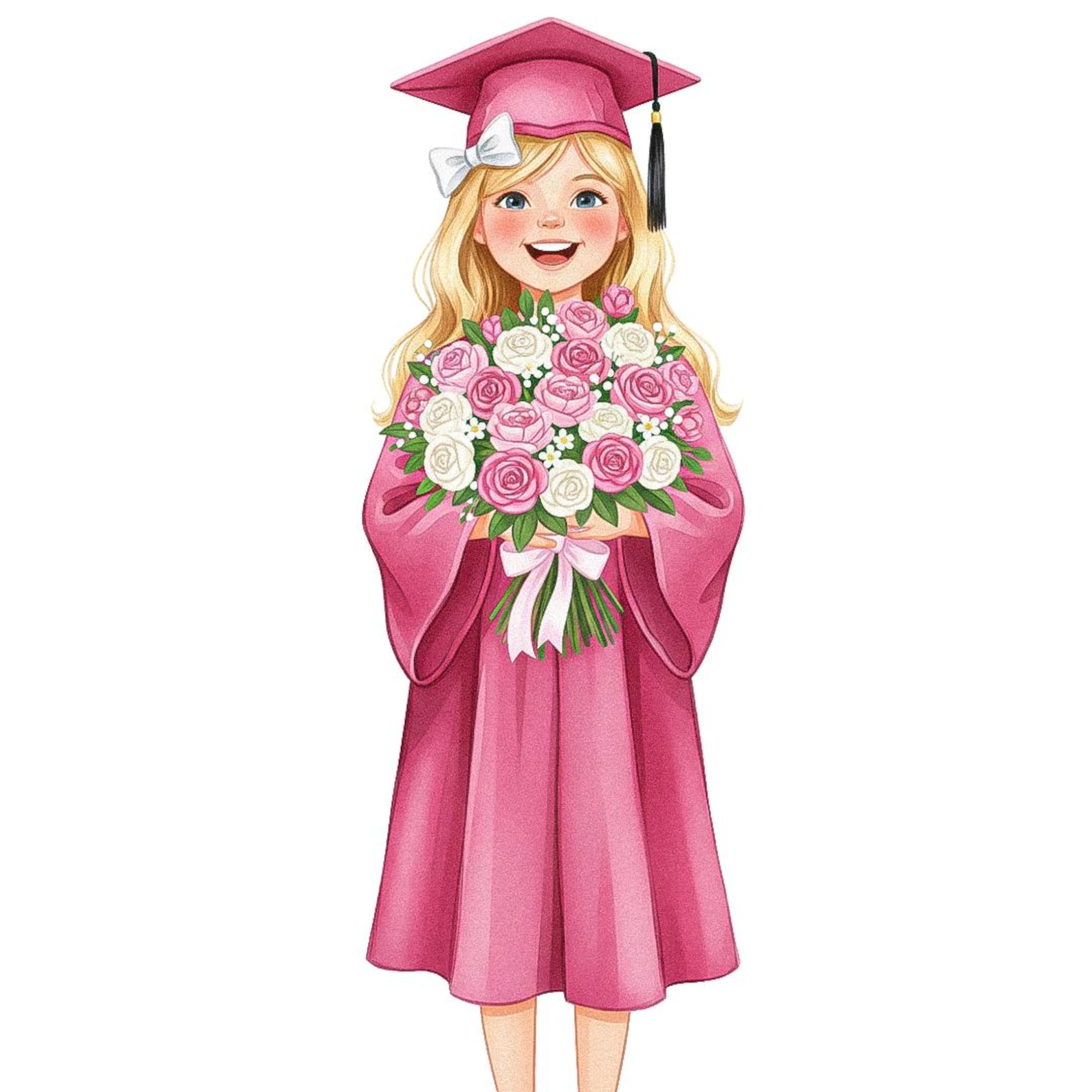 Pink Graduation Objects Animated 16 Pink Graduation Girl Clipart Bundle, Cute School Grad Illustration ...