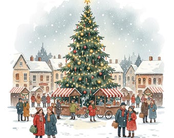 15 imágenes prediseñadas de aldeas navideñas, casas navideñas en acuarela, imágenes PNG imprimibles de Navidad, acogedora escena invernal, descarga digital, manualidades en papel