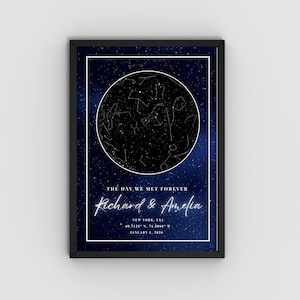 Arte mural con mapa estelar personalizado, regalo de boda, impresión de constelación "El día que nos conocimos para siempre" • Póster digital con mapa estelar de cielo nocturno para marco