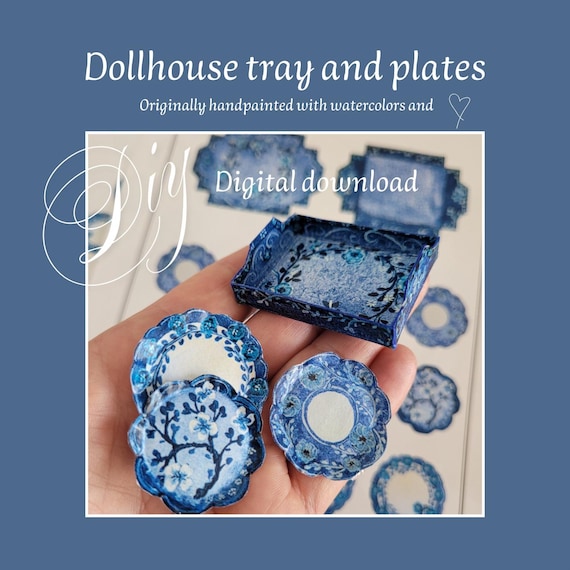 Printable Dollhouse Tray & Plates – Handpainted Miniature Tableware DIY (Digital Download) by TinySecretGardenArt