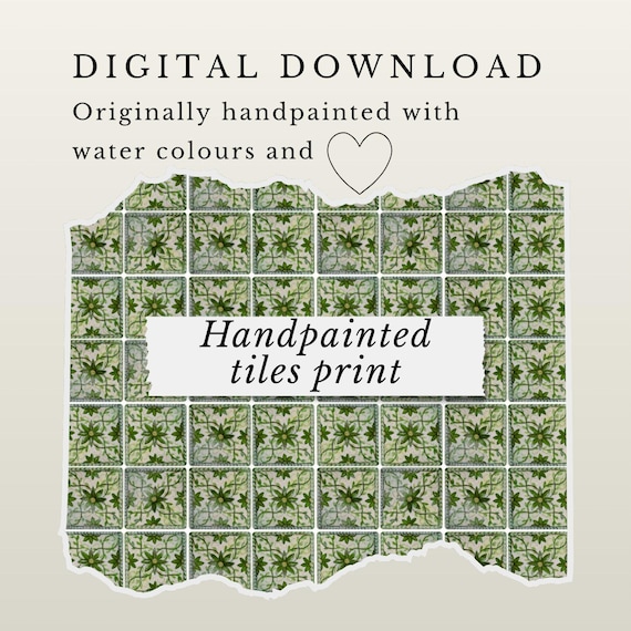 Handpainted Old Tiles Dollhouse Wallpaper – Vintage Tile Pattern Printable (Digital Download) by TinySecretGardenArt