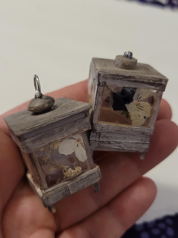 Dollhouse Lanterns with Dried Flowers – Set of 2 Miniature Boho Lantern Decor by TinySecretGardenArt