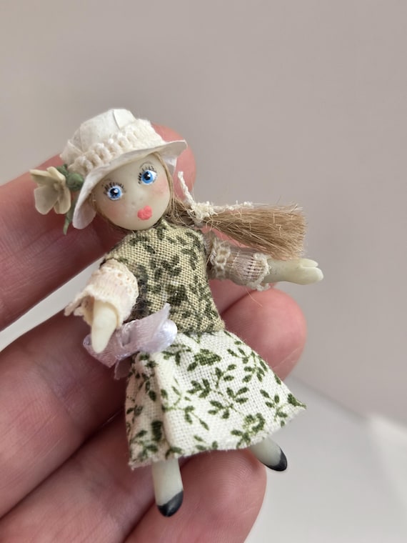 Tiny OOAK Dollhouse Miniature – Bendable Fabric Clothes, Soft Hair Toy (1:12 Scale) by TinySecretGardenArt