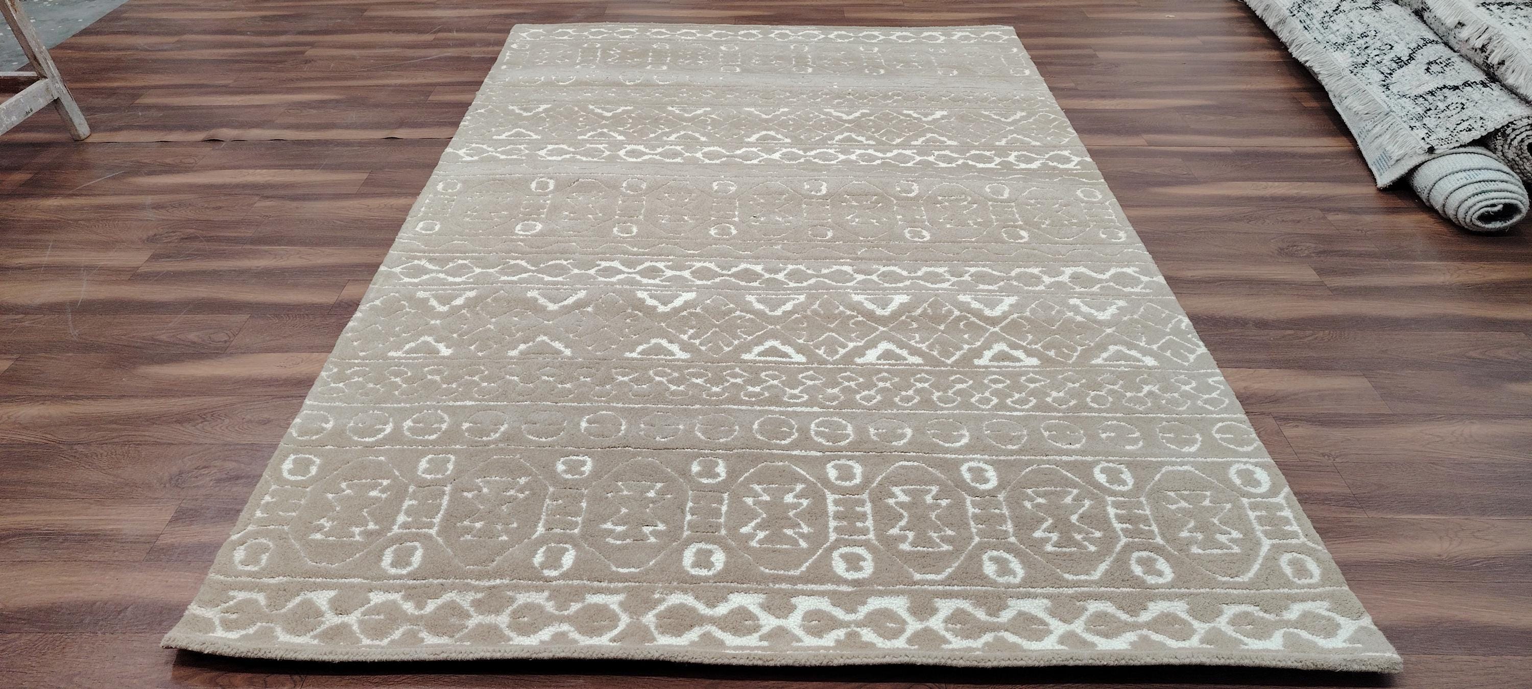 High Low Rug Hand Tufted High-low Pile Area Rug: Neutral Tribal Design - Etsy