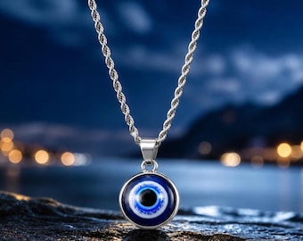 Evil Eye Pendant Necklace, Stainless Steel Protective Charm, Minimalist Jewelry