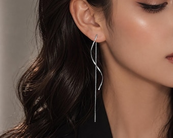 Minimalist Twisted Threader Earrings for Women Elegant Long Dangle Jewelry