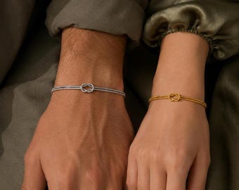 Minimalist Knot Double Snake Chain Bracelet, Gold Silver Tones