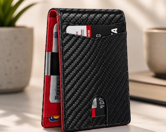 Carbon Fiber Slim Wallet for Men RFID Blocking Minimalist Money Clip Wallet with 12 card slots