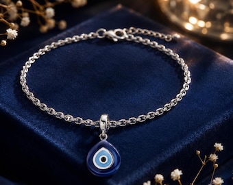 Blue Evil Eye Charm Bracelet for Women Protective Minimalist Jewelry Gift