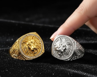 Löwenkopf Statement Ring: Gold Silber Hip Hop King Schmuck - Bold Design