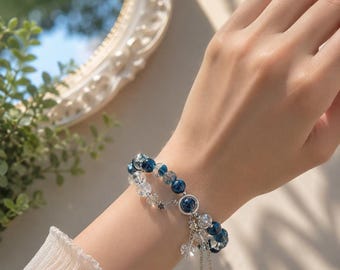 Celestial Crystal Bead Bracelet Moon Star Charm Stretch Bracelet for Women