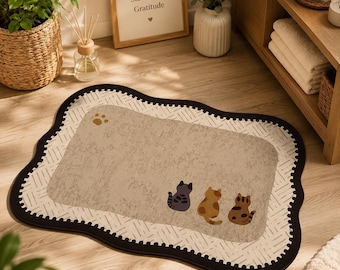 Cute Cat Bath Mat Rug, Non Slip Bathroom Carpet, Soft Absorbent Bathroom Decor, Entryway Kitchen Rug