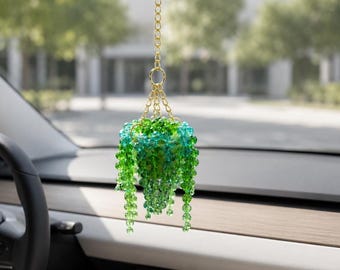 Crystal Hanging Plant Car Charm | Boho Rearview Mirror Decor Accessory