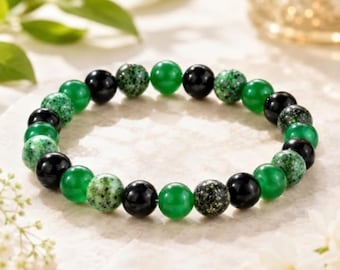 Green Jade Wealth Bracelet for Men Women, Prosperity Crystal Beaded Bracelet