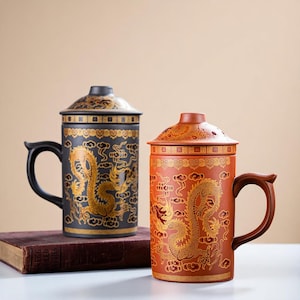 Taza de té de arcilla morada de 400 ml con tapa y filtro: cerámica china resistente para té Gongfu, té de burbujas y rituales de oficina y diarios.
