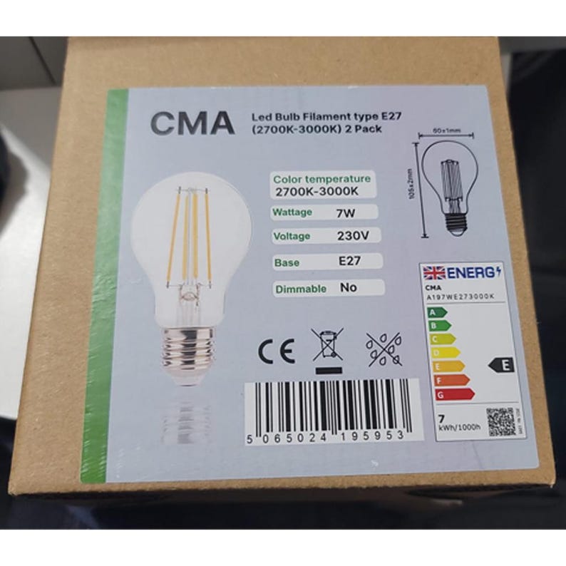 Vintage Led Edison Bulb E27 Screw A60 7W Pack of 02 - Etsy UK