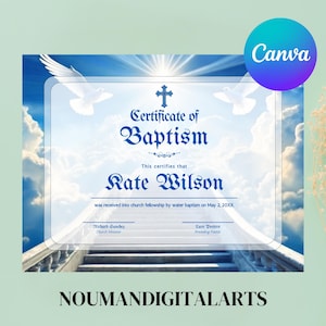 Plantilla de certificado de bautismo editable / Certificado de bautismo imprimible / Certificado de dedicación / Plantilla de Canva
