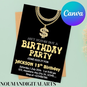 Hip Hop Party Invitation, 90&#39;s Birthday Invitation, Gold Chain Invitation, 90&#39;s Party, Hip Hop Party, Instant Download Digital Template