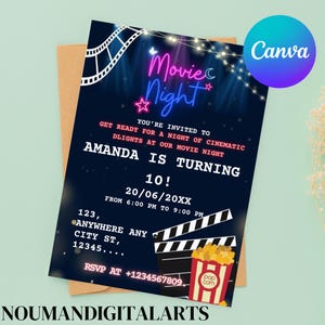 EDITABLE Movie Night Birthday Invitation Movie Birthday Party Invitation Movie Sleepover Party Popcorn Movie Party Instant Download