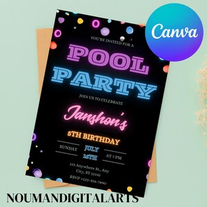 Editable Pool Party Invitation, Girl Pool Birthday Party, Pastel Invite, Summer Birthday Party, Swimming Party, Digital, Printable