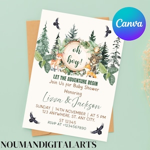 Ensemble d'invitations pour baby shower des bois modifiable
