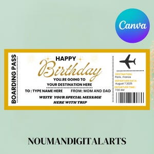 Billet de voyage anniversaire surprise, carte d'embarquement imprimable joyeux anniversaire, modèle de billet de voyage anniversaire imprimable, cadeau billet d'avion