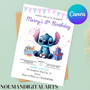 Convite para festa na piscina com Stitch Birthday, Convite para festa de aniversário com Stitch, Modelo de convite para festa de aniversário com Stitch editável, Download instantâneo