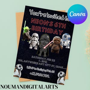 Editable Star War Birthday Invitation Template Printable Birthday Party Invitation Digital Kids Party Invite Template Starwars Bday Card