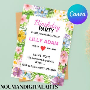 Flower Birthday Invitation Wildflower Birthday invite Floral Woman's Birthday Mother's day Invite CANVA EDITABLE Instant download