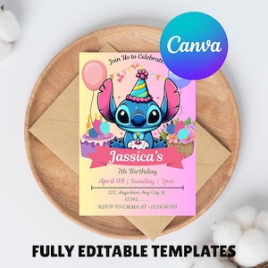 Stitch Birthday Invitation | Editable & Printable Template | Cute Stitch Party Invite | Canva Template | Instant Download
