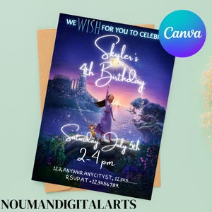Bearbeitbare Wunsch-Geburtstags-Party Einladung | Wunschfilm Party | Prinzessin Asha Party Canva Vorlage | Sofortiger Download