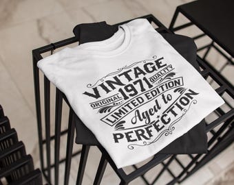 Vintage birthday T-shirts available for all years, making a unique and personalized gift.