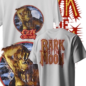 bark at the moon tshirt design, white unisex tshirt, heavy metal band