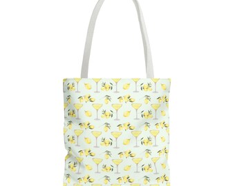 Lemon Print Canvas Tote Bag: Spring Summer Shoulder Bag