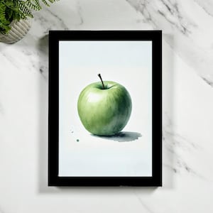 Decorazione murale con mela verde incorniciata - Stampa di frutta ad acquerello, decorazione da cucina, opera d'arte botanica giclée, quadro da sala da pranzo, regalo per buongustai, decorazione da parete