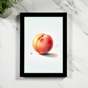 Watercolour Peach Framed Wall Print – Framed Kitchen Fruit Art, Botanical Dining Poster, Summer Fruit Decor, Giclée Artwork Gift Idea