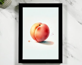 Watercolour Peach Framed Wall Print – Framed Kitchen Fruit Art, Botanical Dining Poster, Summer Fruit Decor, Giclée Artwork Gift Idea