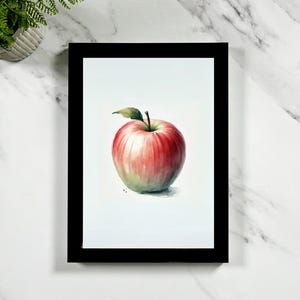 Stampa artistica da parete con mela rossa incorniciata - Decorazione da cucina con frutta ad acquerello, illustrazione botanica di cibo, giclée di belle arti, regalo per cene in stile country, per buongustai