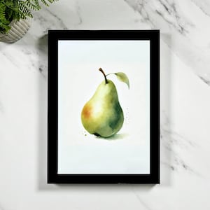 Stampa da parete con pera ad acquerello incorniciata - Stampa botanica da cucina, Poster rustico giclée di frutta, Decorazione da pranzo, Regalo minimalista in stile fattoria