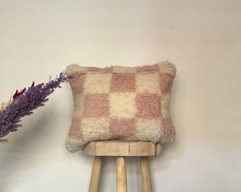 Handmade Moroccan Wool Pillow – Vintage Tribal Kilim Cushion Cover, Terracotta Boho Throw Pillow, Rustic Moroccan Cushion 14x18 inches